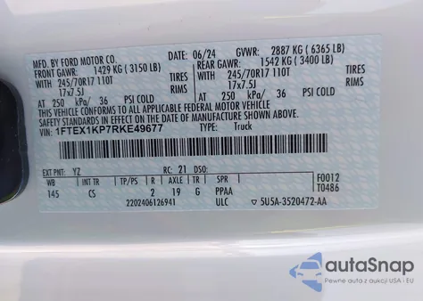 2024 Ford F-150 Xl from USA, damaged, VIN 1FTEX1KP7RKE49677